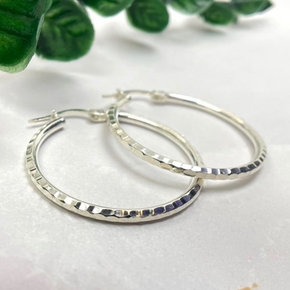 Grit and Grace Jewelry - Diamond Cut 925 Sterling Silver Med Hoop Earrings